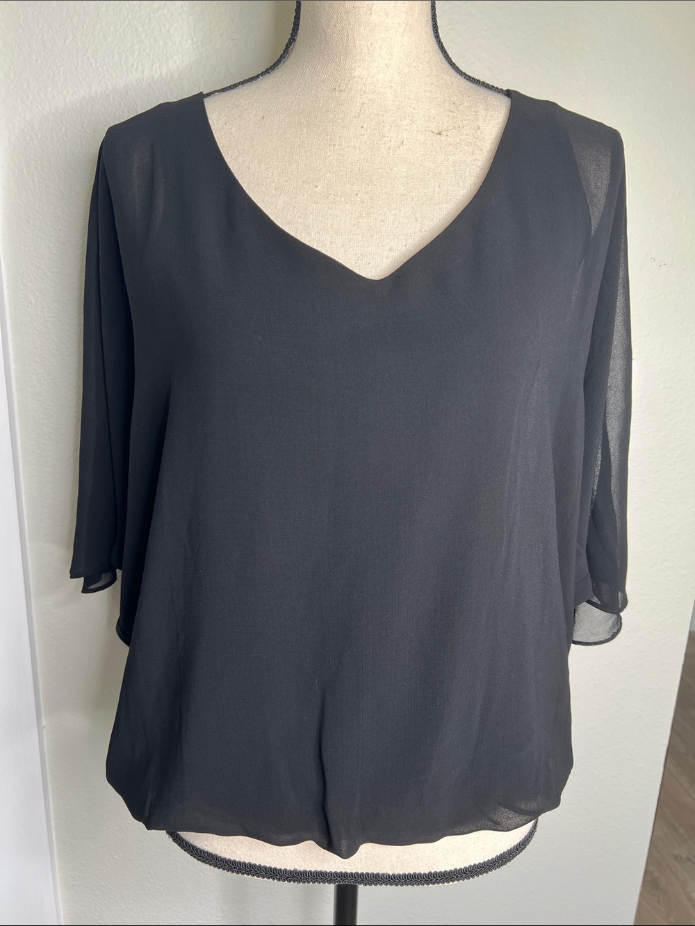 NWOT le chateau Black V-Neck Chiffon Layered Blouse